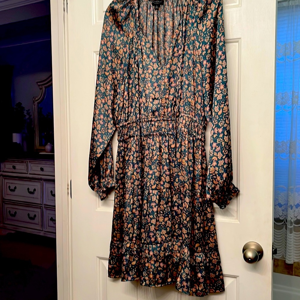 Long sleeve floral silky mini dress